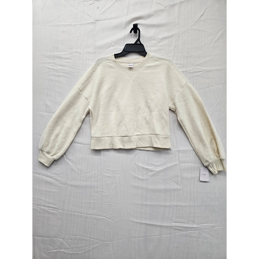 Target Women Ivory Textured Fleece Cropped Sweatshirt XS‎ White 6Z678M